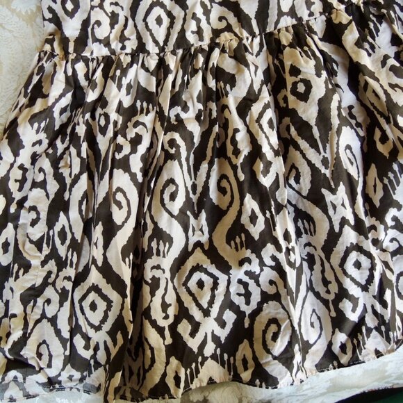 Zara Brown & White Tribal Print Smocked Strapless Dress M - Picture 5 of 7